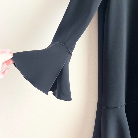 Theory Marah Black Maxyne‎ Crepe Dress Flounce Hem Bell Sleeve, Size 8 - Picture 8 of 15